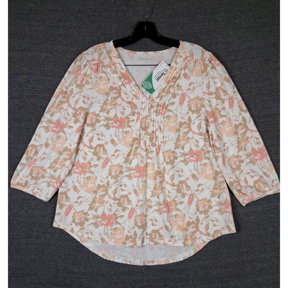 NEW Lands End Womens‎ Shirt M Pink Floral Peasant Top Pintucked Boho Botanical